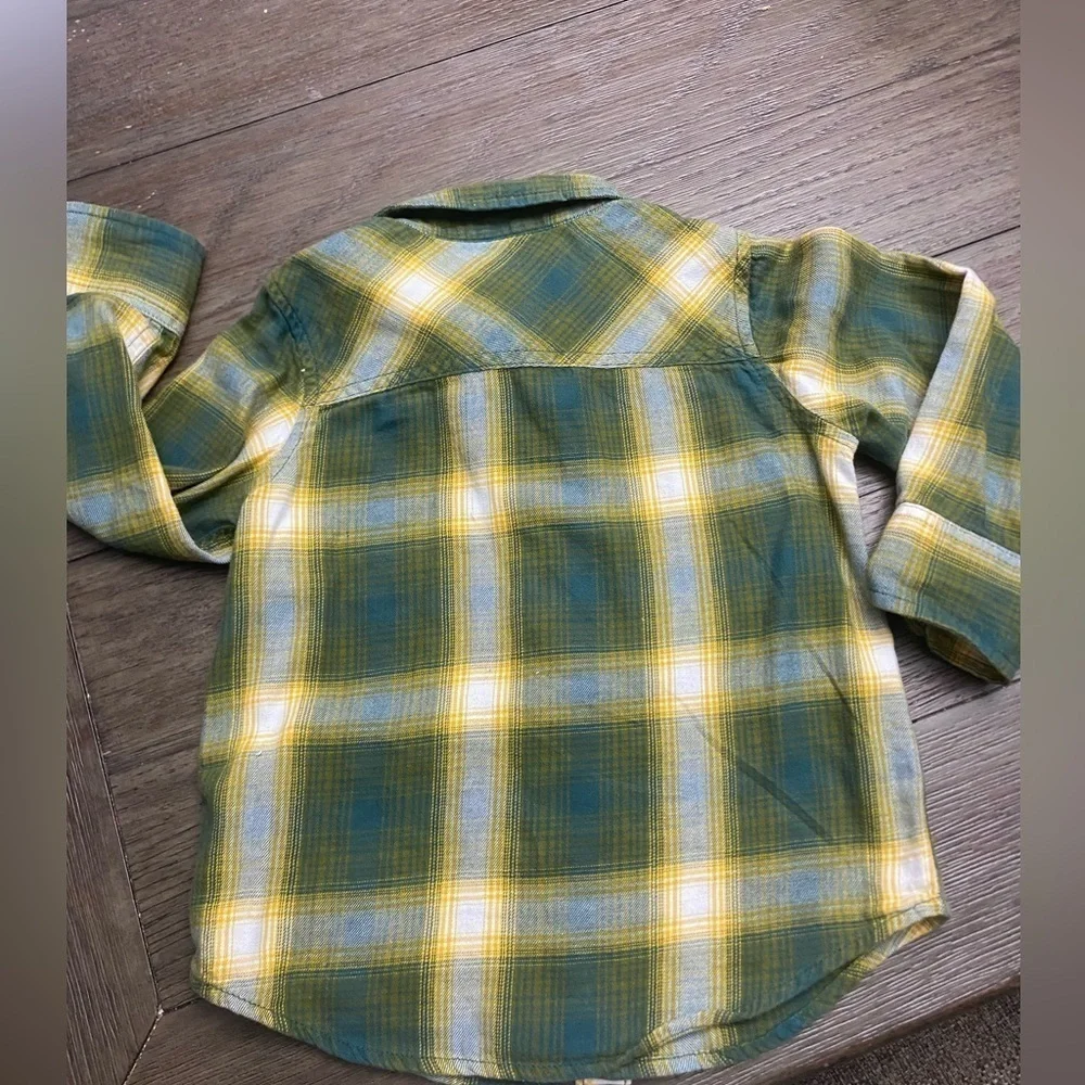 Old Navy 3T boys button up plaid yellow/green long sleeve shirt